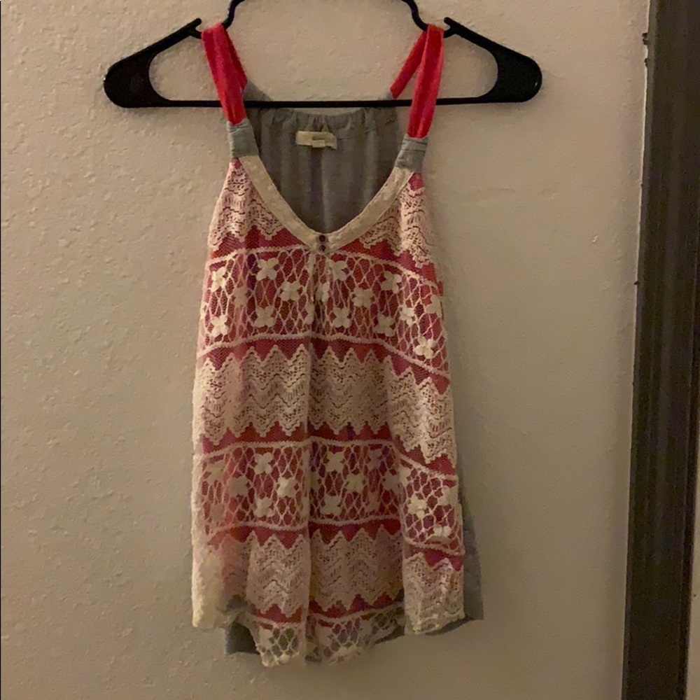 Pink, grey and beige mesh shirt